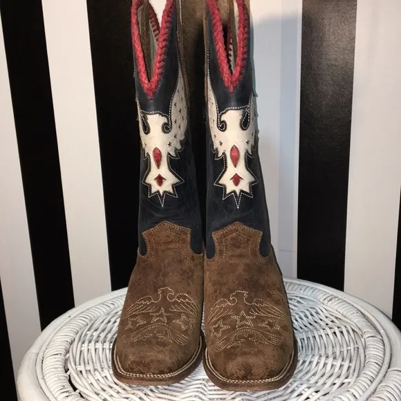 JB Dillon Morning Glory Woman’s Cowboy Boot Square Toe Genuine Leather Size 7B