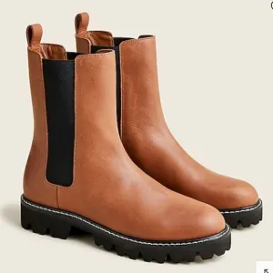 J. Crew Gwen lug-sole high-shaft Chelsea boots in leather Item BA187*