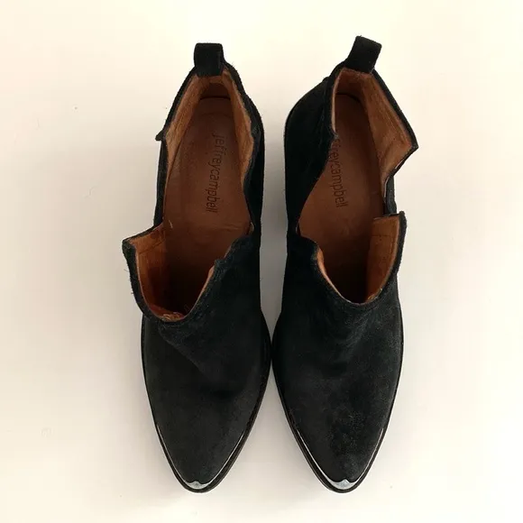 Jeffrey Campbell Black Suede Ankle Boots with Silver Accents 7.5 Western Boho