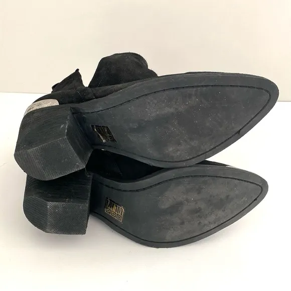 Jeffrey Campbell Black Suede Ankle Boots with Silver Accents 7.5 Western Boho