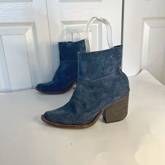 Jeffrey Campbell Like New Leather Suede Slouchy Ankle Slip On Heel Western Boots