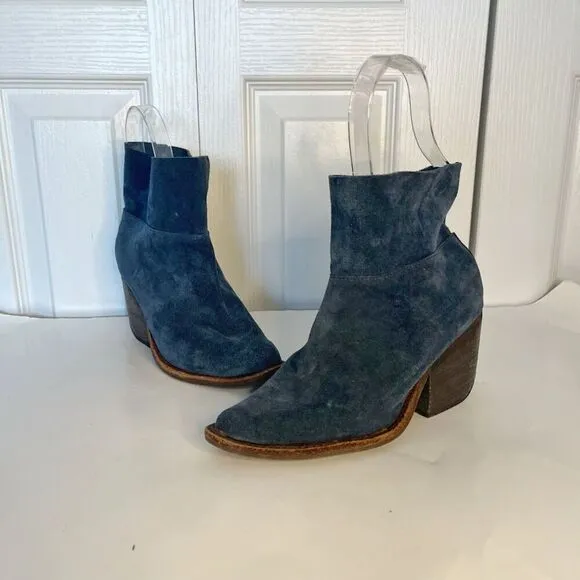 Jeffrey Campbell Like New Leather Suede Slouchy Ankle Slip On Heel Western Boots