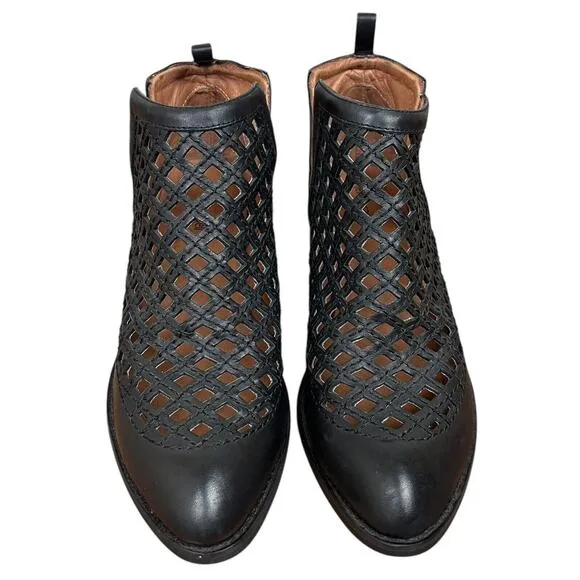 Jeffrey Campbell Taggart Open Weave Ankle Booties Black Leather Boots Size 9