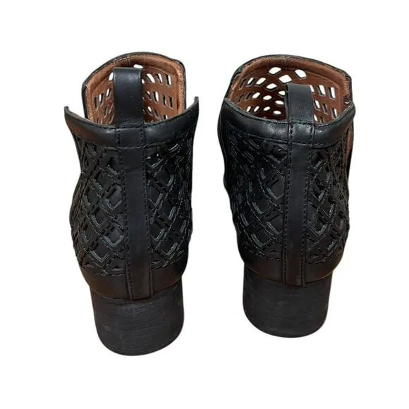 Jeffrey Campbell Taggart Open Weave Ankle Booties Black Leather Boots Size 9