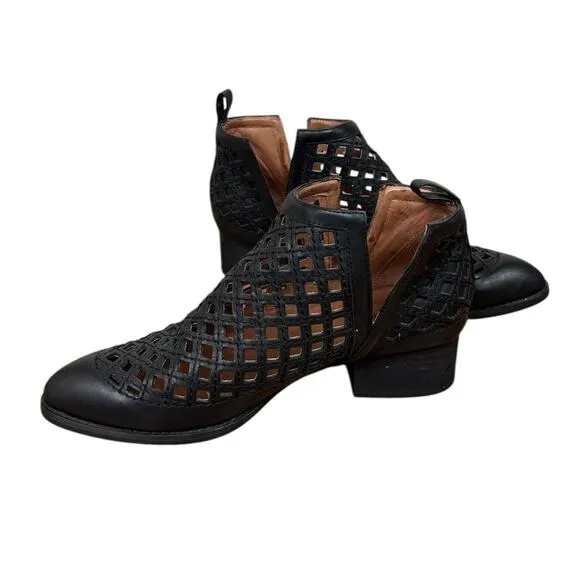 Jeffrey Campbell Taggart Open Weave Ankle Booties Black Leather Boots Size 9
