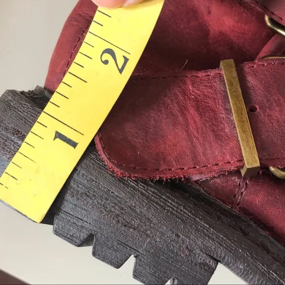 Jeffrey Campbell Trudge wine red mid calf leather moto boots sz 5