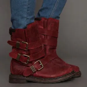 Jeffrey Campbell Trudge wine red mid calf leather moto boots sz 5