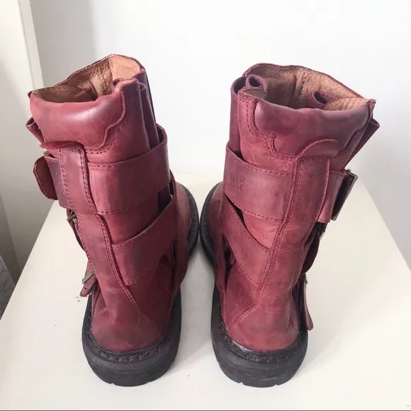 Jeffrey Campbell Trudge wine red mid calf leather moto boots sz 5