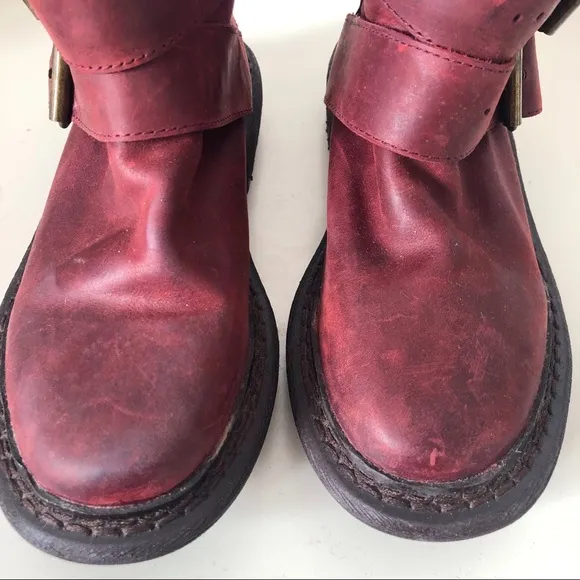 Jeffrey Campbell Trudge wine red mid calf leather moto boots sz 5