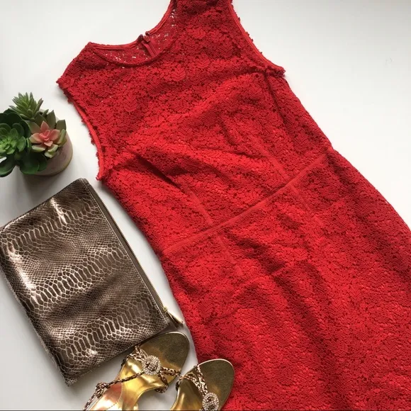 Jill Stuart Red lace fitted dress size 8