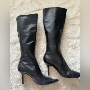 Jimmy Choo Black Leather Rose 1 Mid Calf Heeled Boots US Size 9 EU Size 39.5