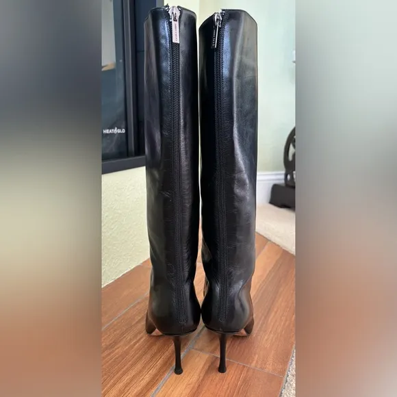 Jimmy Choo Black Leather Rose 1 Mid Calf Heeled Boots US Size 9 EU Size 39.5