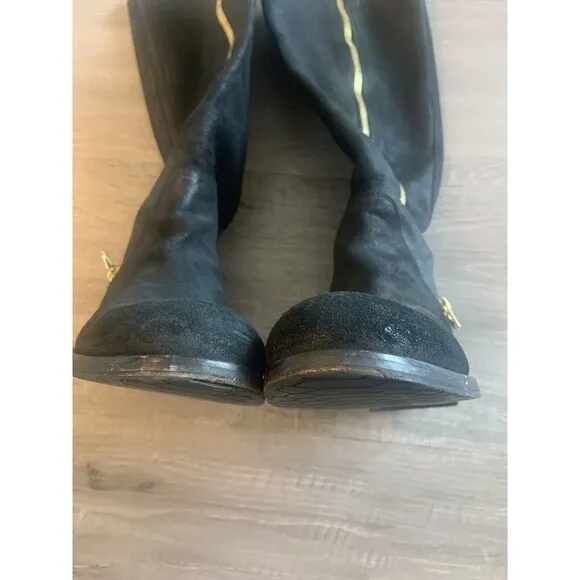 Jimmy Choo Doreen Rugged Leather Knee High Zipper Detail Boots Shoes Black Sz 40