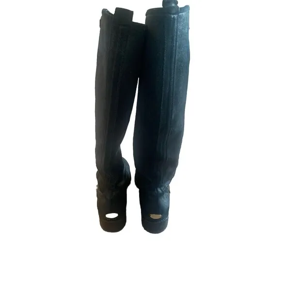Jimmy Choo Doreen Rugged Leather Knee High Zipper Detail Boots Shoes Black Sz 40