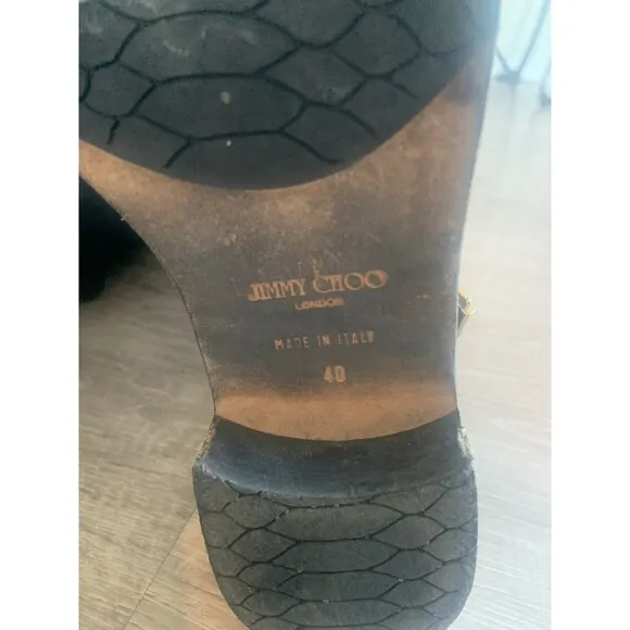 Jimmy Choo Doreen Rugged Leather Knee High Zipper Detail Boots Shoes Black Sz 40