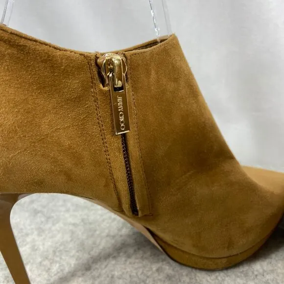 Jimmy Choo Suede Ankle Boots Heeled Brown Side Zipper Womens EU 38 US 8