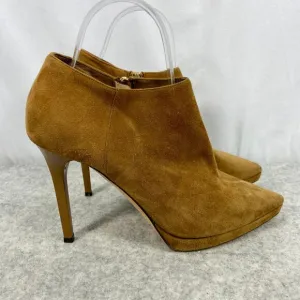Jimmy Choo Suede Ankle Boots Heeled Brown Side Zipper Womens EU 38 US 8