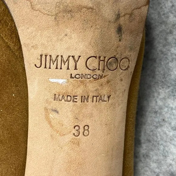 Jimmy Choo Suede Ankle Boots Heeled Brown Side Zipper Womens EU 38 US 8