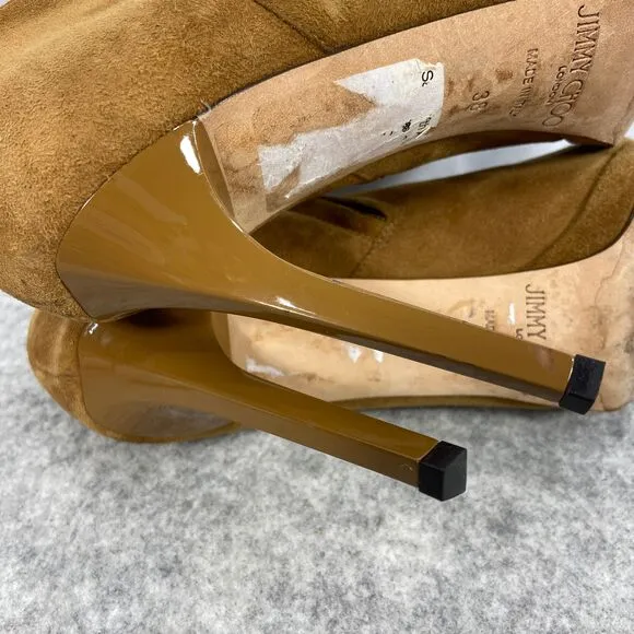 Jimmy Choo Suede Ankle Boots Heeled Brown Side Zipper Womens EU 38 US 8