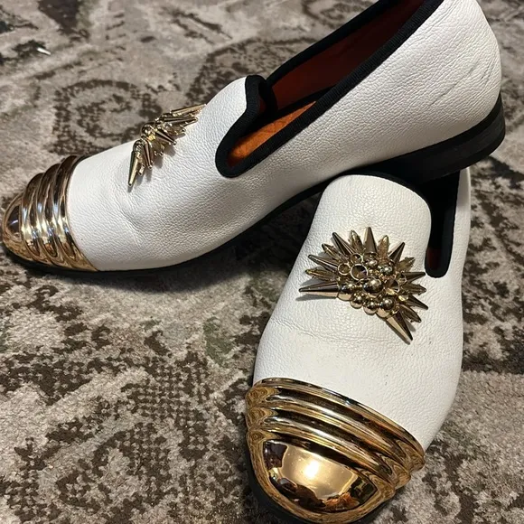 Jitai men’s white leather party penny loafers gold toe fancy Sunday best shoes