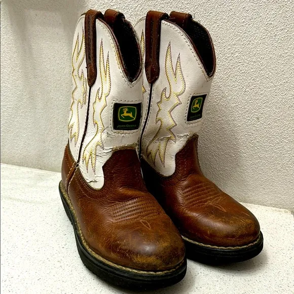 John Deere Kids Brown and White Boots Boys 11.5