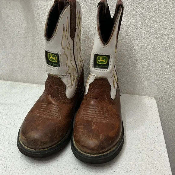 John Deere Kids Brown and White Boots Boys 11.5