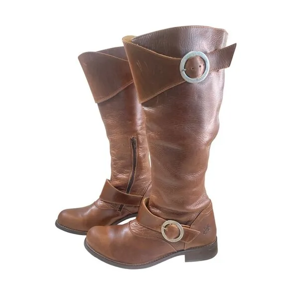 John Fluevog ADRIAN HEIDI Brown Leather Tall Boots With Buckles W's 10