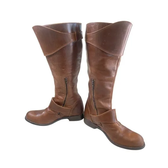 John Fluevog ADRIAN HEIDI Brown Leather Tall Boots With Buckles W's 10