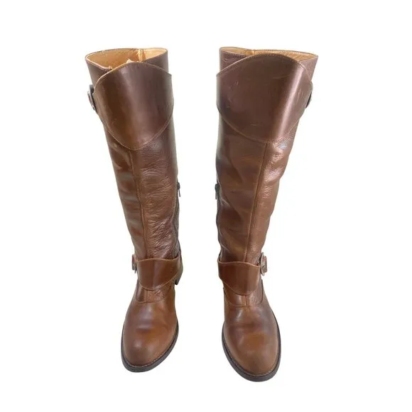 John Fluevog ADRIAN HEIDI Brown Leather Tall Boots With Buckles W's 10