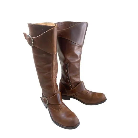John Fluevog ADRIAN HEIDI Brown Leather Tall Boots With Buckles W's 10