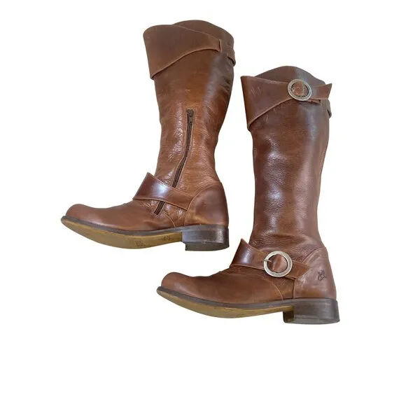 John Fluevog ADRIAN HEIDI Brown Leather Tall Boots With Buckles W's 10