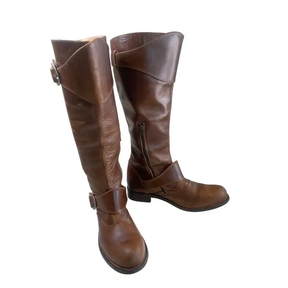 John Fluevog ADRIAN HEIDI Brown Leather Tall Boots With Buckles W's 10