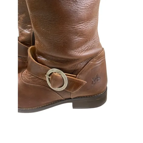 John Fluevog ADRIAN HEIDI Brown Leather Tall Boots With Buckles W's 10