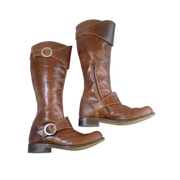 John Fluevog ADRIAN HEIDI Brown Leather Tall Boots With Buckles W's 10