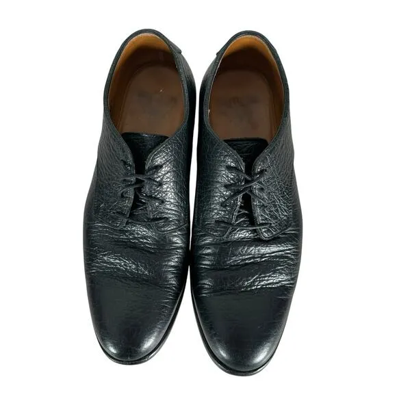 John Fluevog Drew Oxford Dress Shoes Mens Size 8 Black Pebbled Leather Lace Up