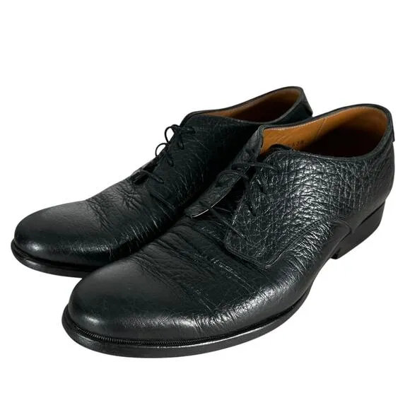 John Fluevog Drew Oxford Dress Shoes Mens Size 8 Black Pebbled Leather Lace Up