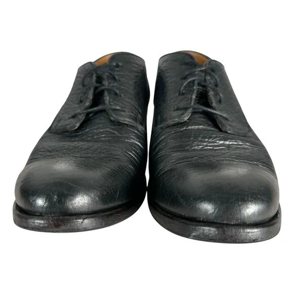 John Fluevog Drew Oxford Dress Shoes Mens Size 8 Black Pebbled Leather Lace Up