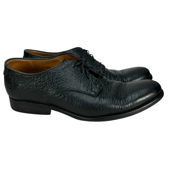 John Fluevog Drew Oxford Dress Shoes Mens Size 8 Black Pebbled Leather Lace Up