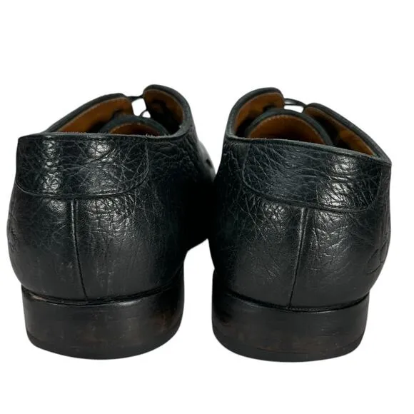 John Fluevog Drew Oxford Dress Shoes Mens Size 8 Black Pebbled Leather Lace Up