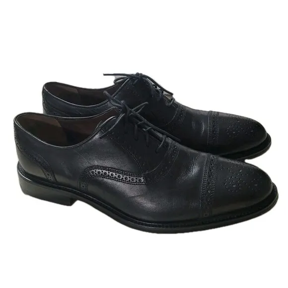 Johnston Murphy Oxford Shoes Mens 12 Black Leather Cap Toe Lace Up  Dress Shoes