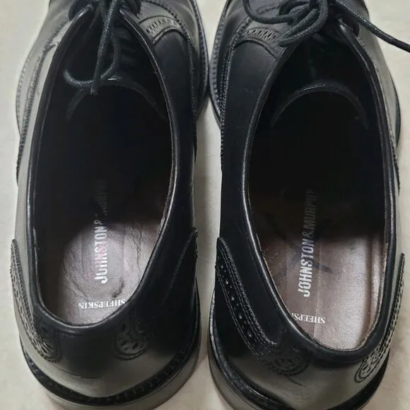Johnston Murphy Oxford Shoes Mens 12 Black Leather Cap Toe Lace Up  Dress Shoes
