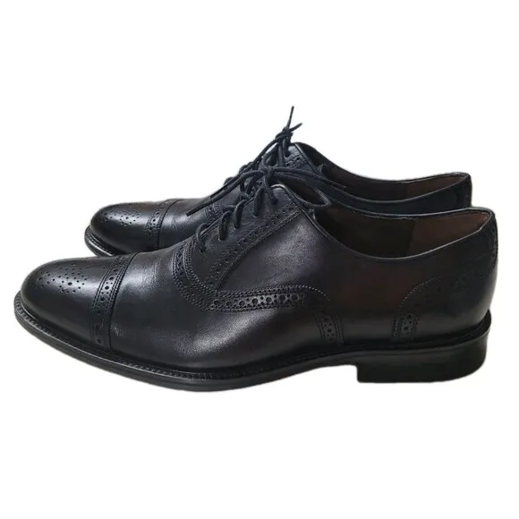 Johnston Murphy Oxford Shoes Mens 12 Black Leather Cap Toe Lace Up  Dress Shoes