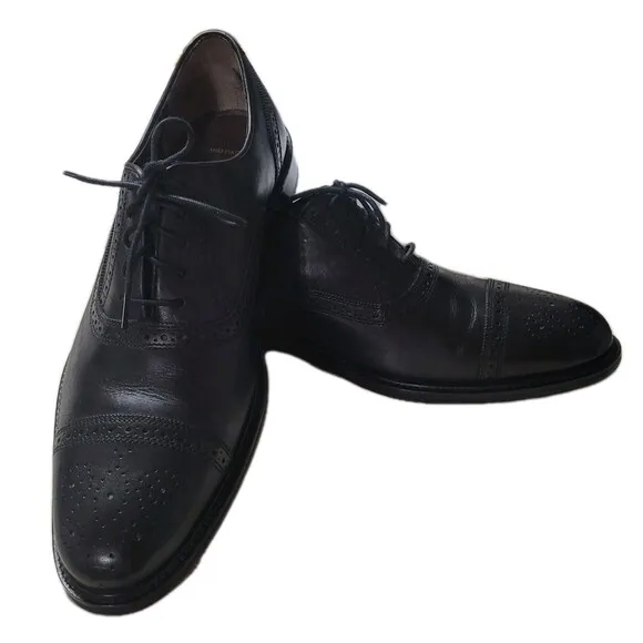 Johnston Murphy Oxford Shoes Mens 12 Black Leather Cap Toe Lace Up  Dress Shoes