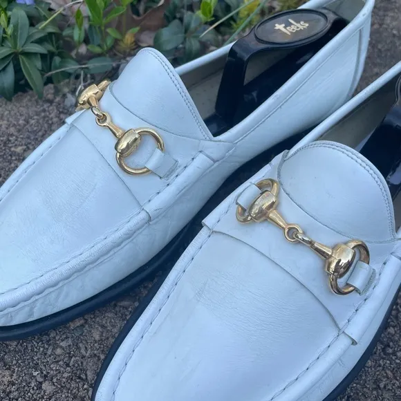 Johnston Murphy White Leather Horsebit Loafers Size 8.5 Made In Italy