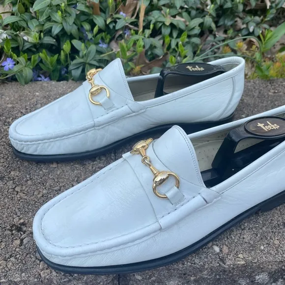 Johnston Murphy White Leather Horsebit Loafers Size 8.5 Made In Italy
