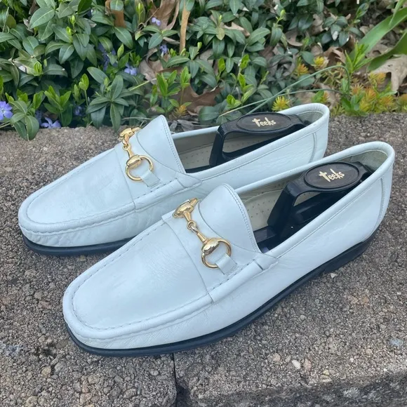 Johnston Murphy White Leather Horsebit Loafers Size 8.5 Made In Italy
