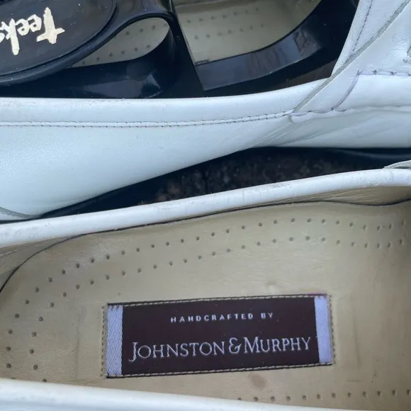 Johnston Murphy White Leather Horsebit Loafers Size 8.5 Made In Italy