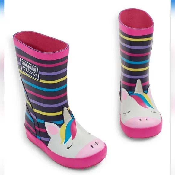 JoJo Maman Bebe Girl's Unicorn Wellies Rain Boots Muilt-Stripe Size 5
