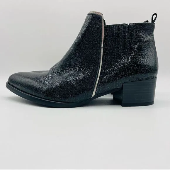 Jon Josef Crackle Leather Silver Metallic Trim Ankle Boots