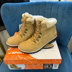JSport Women's BLUESTONE Memory Foam Boots Shoes Size 9 M Tan lace up NEW